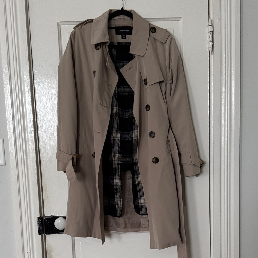 London Fog Beige Trench Coat with Plaid Lining